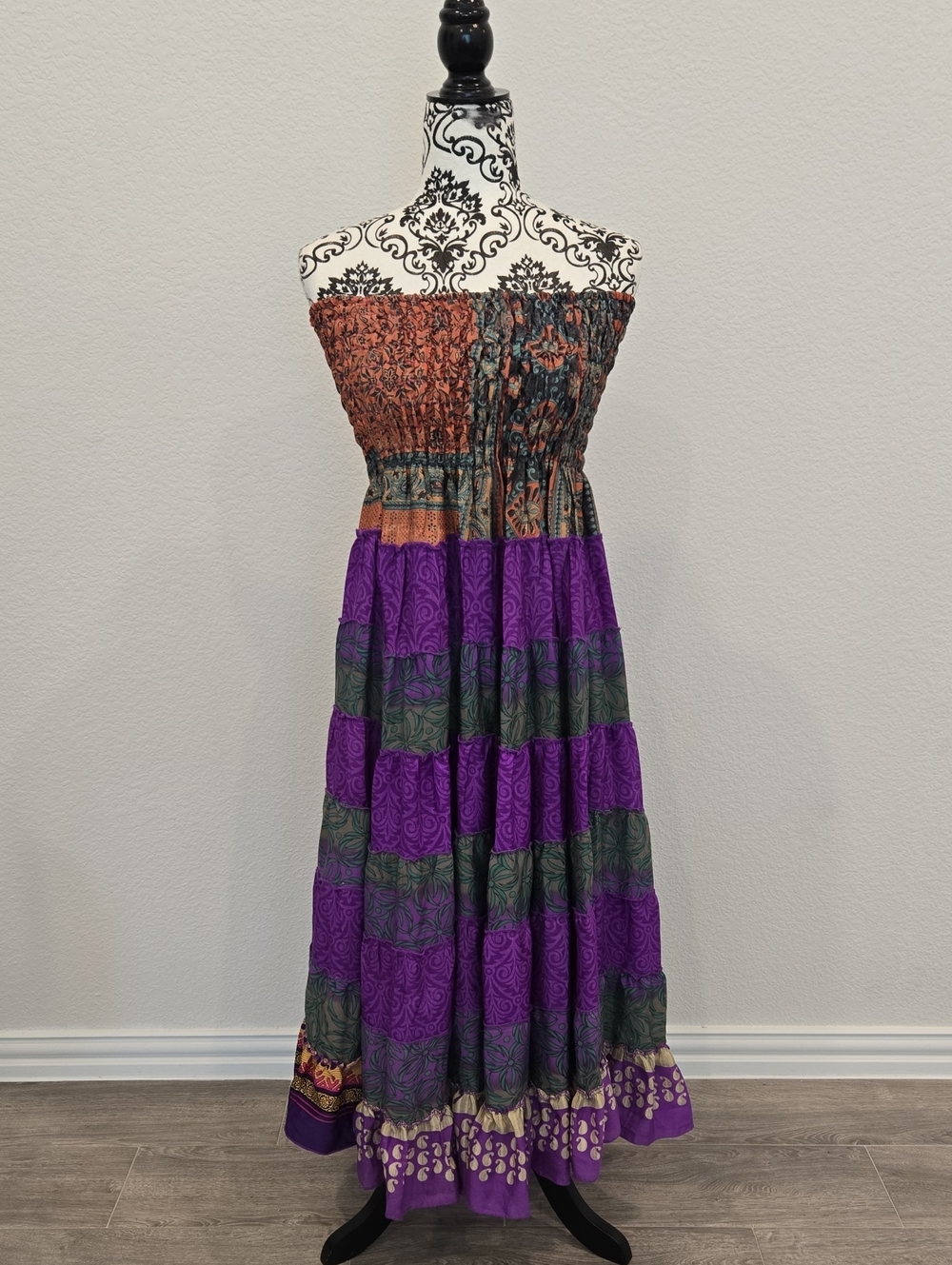 Boho Strapless Maxi Dress in Purple and Orange